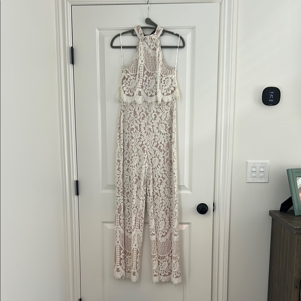 Lulu's Cream Jumpsuit with Flowy Lightweight Fabric